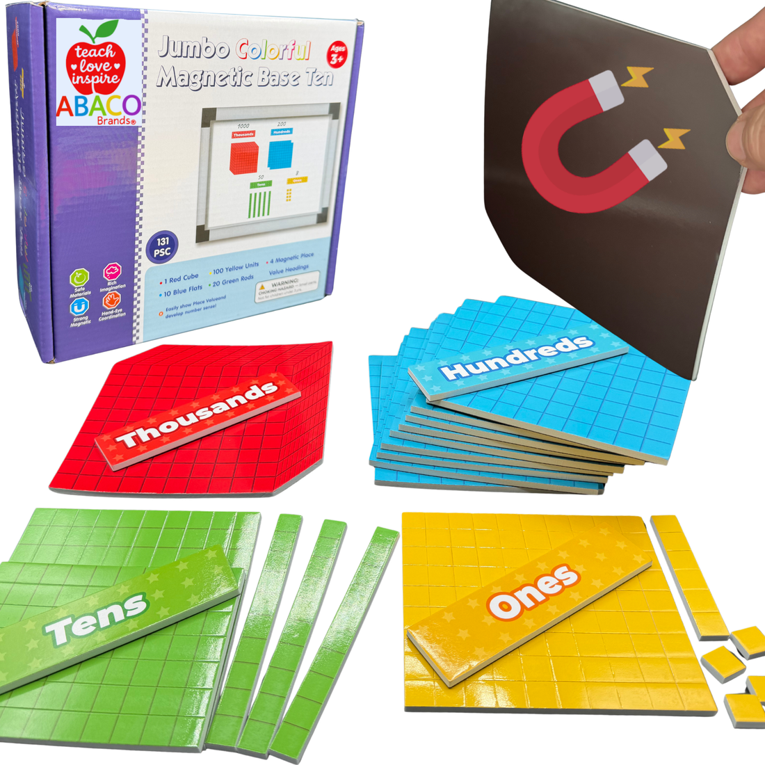 MAGNA-BLOCKS - Magnetic Base Ten Blocks Set for Math Learning, Manipulatives