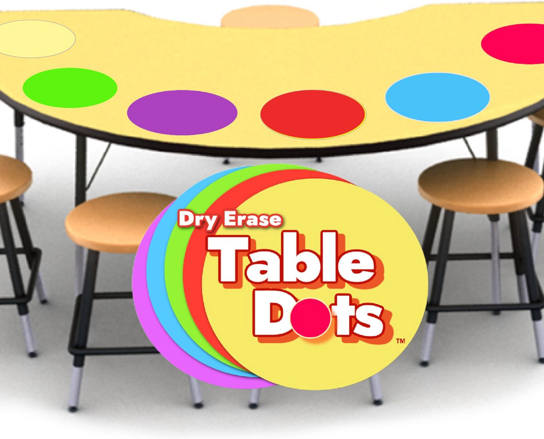 TABLE DOTS for Teachers 30 PACK | 12" PVC Vinyl Stickers, 5 Colors