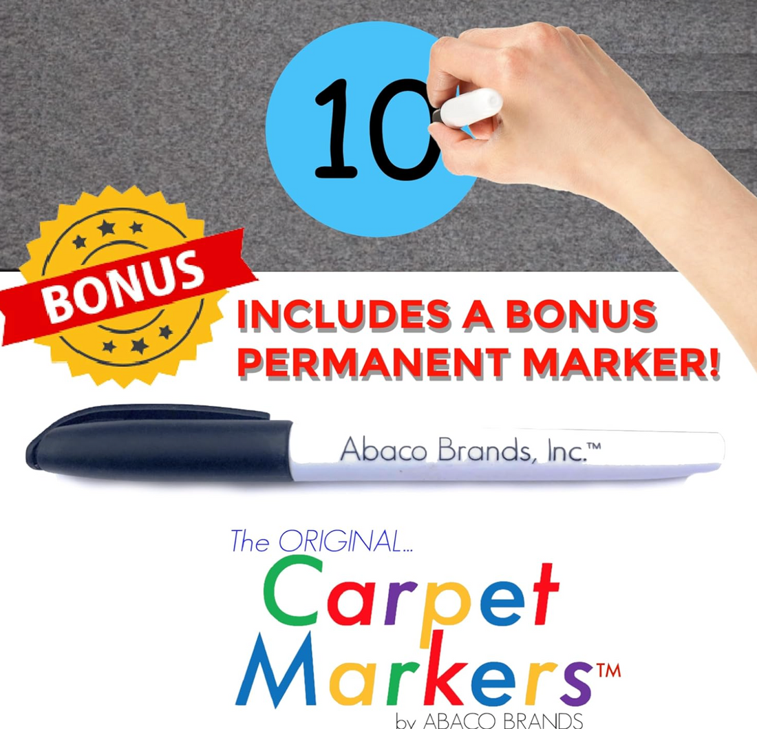 Carpet Markers 35 PACK | 30 CIRCLES, 5 COLORS, 5 GOLD STARS w/ BONUS PERMANENT MARKER