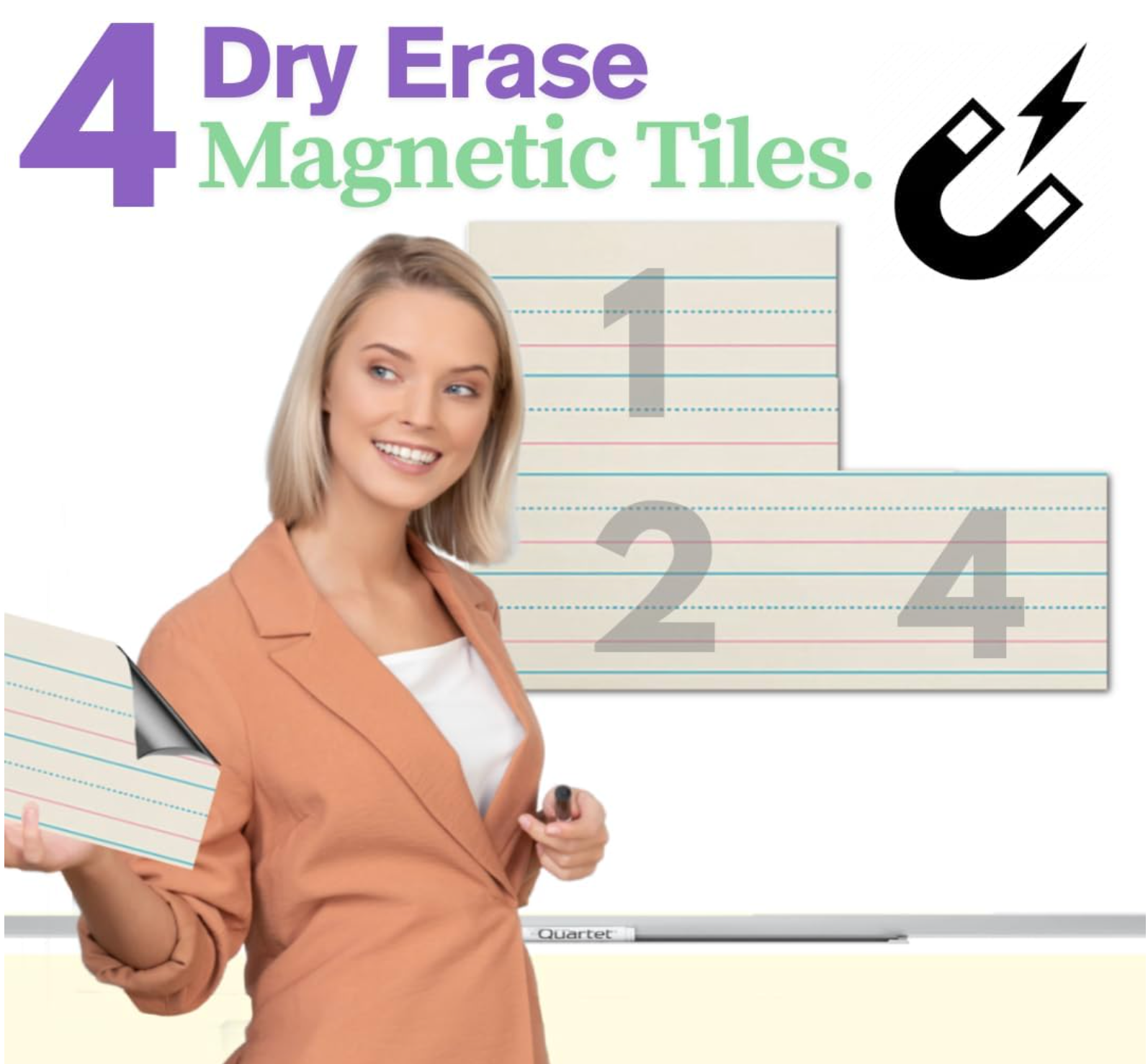 MagnaSheet Squares | 4 Panel Jumbo Magnetic Dry Erase Handwriting Paper