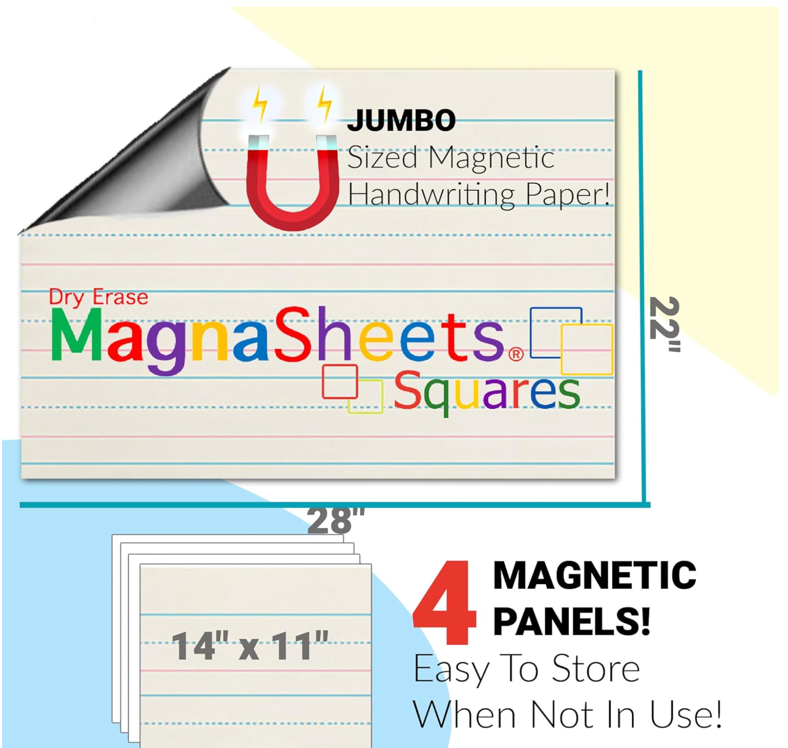 MagnaSheet Squares | 4 Panel Jumbo Magnetic Dry Erase Handwriting Paper