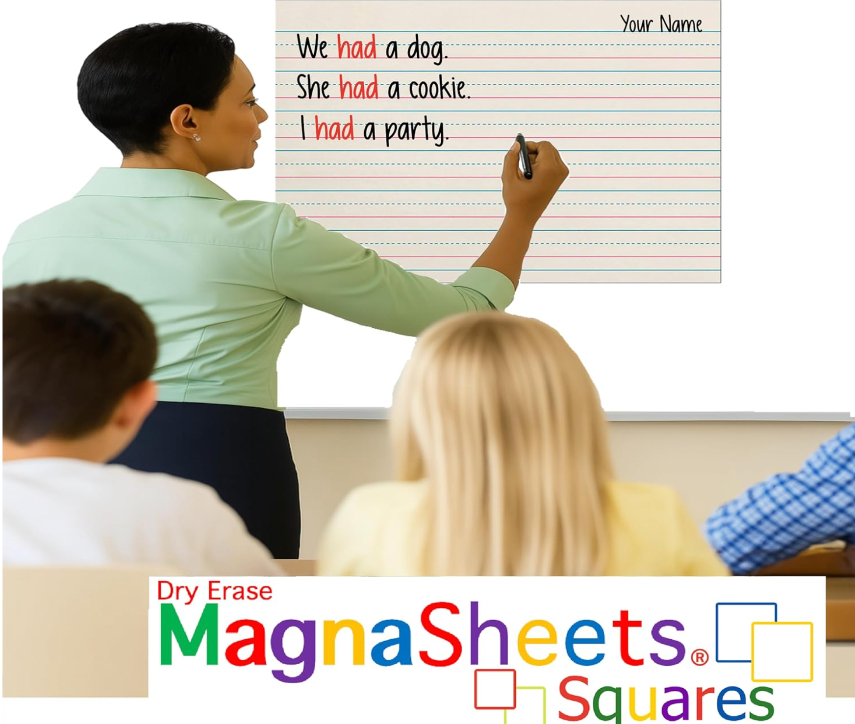 MagnaSheet Squares | 4 Panel Jumbo Magnetic Dry Erase Handwriting Paper