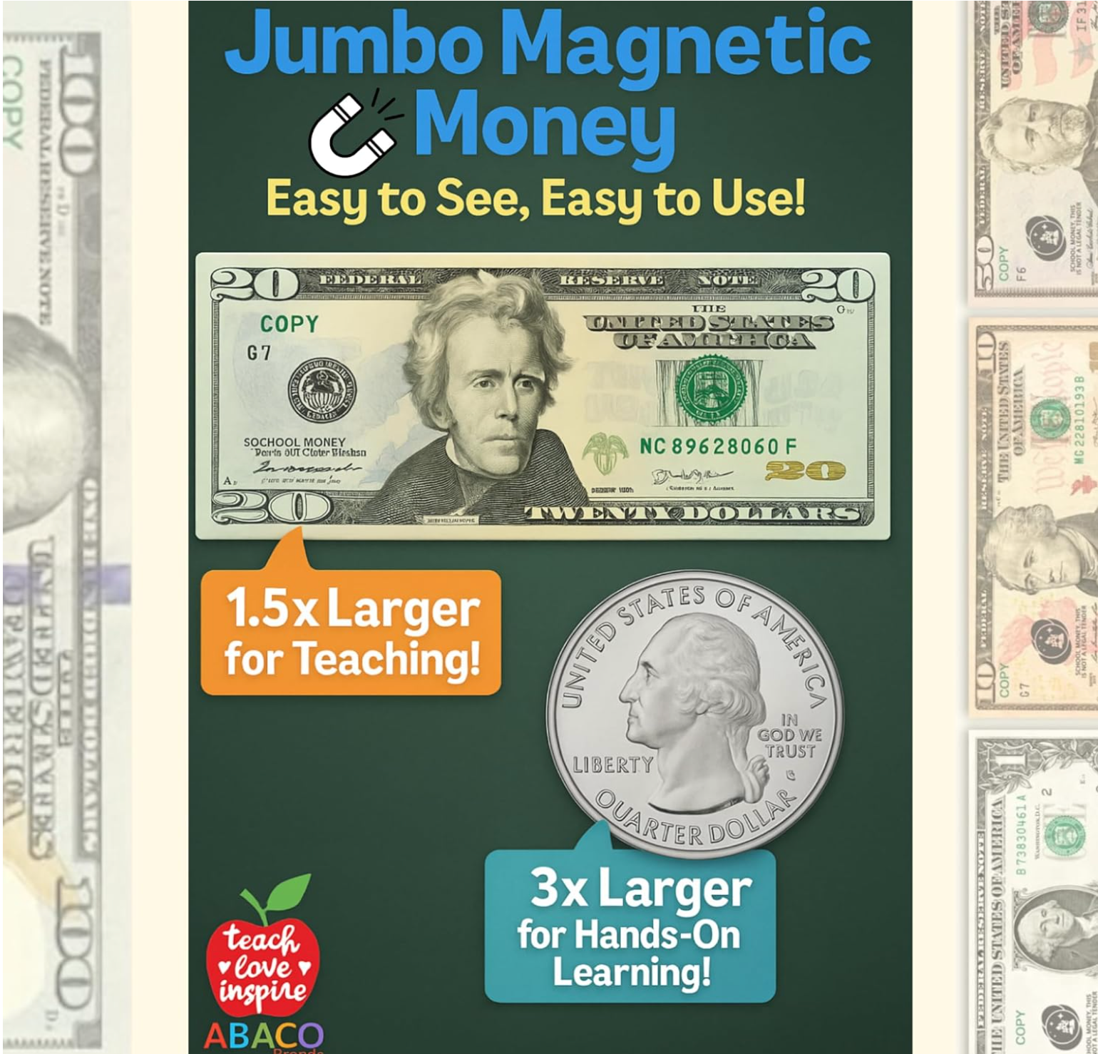 MAGNA-MONEY 48 PCS Large Double-Sided Magnetic Money