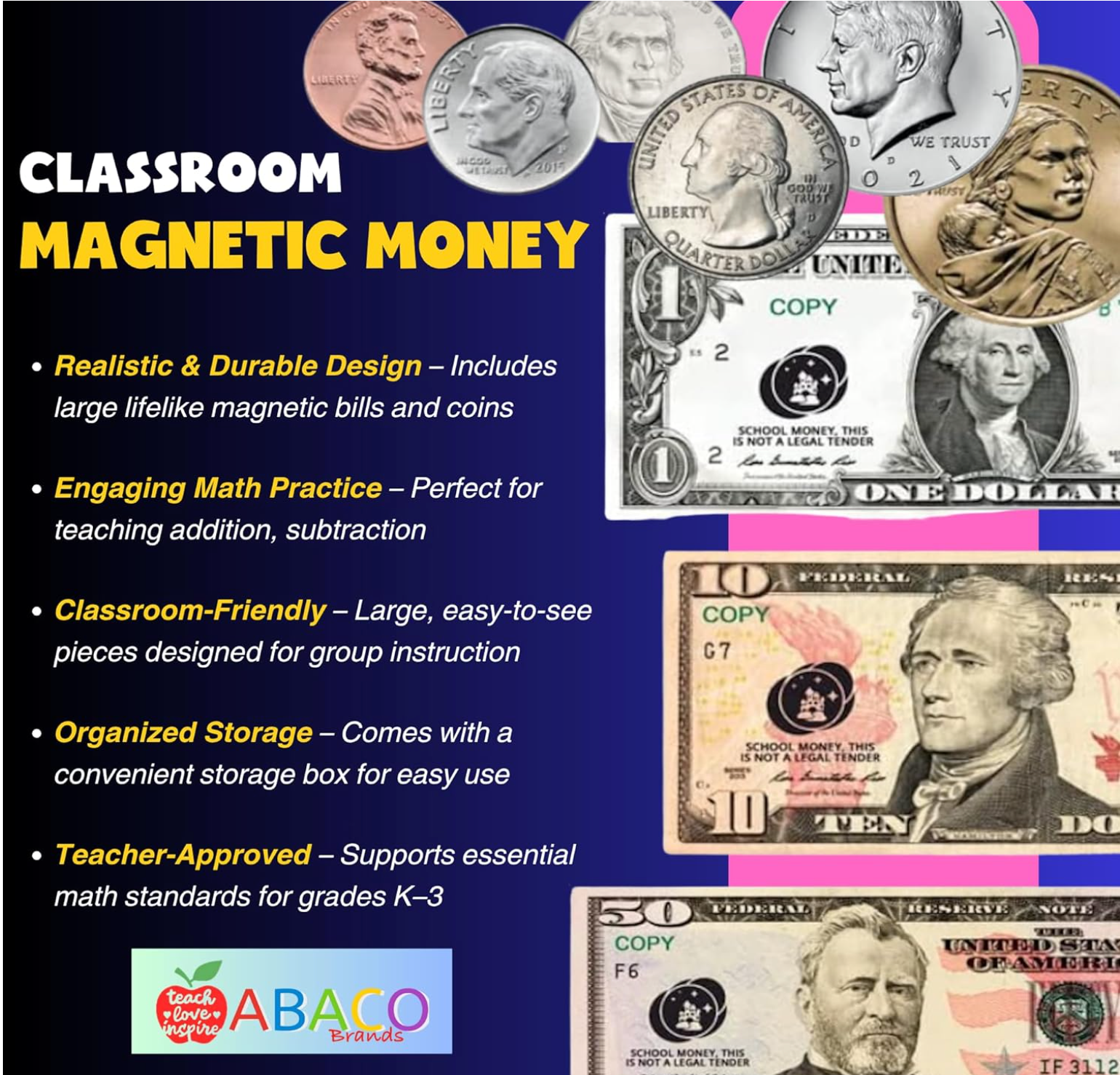 MAGNA-MONEY 48 PCS Large Double-Sided Magnetic Money