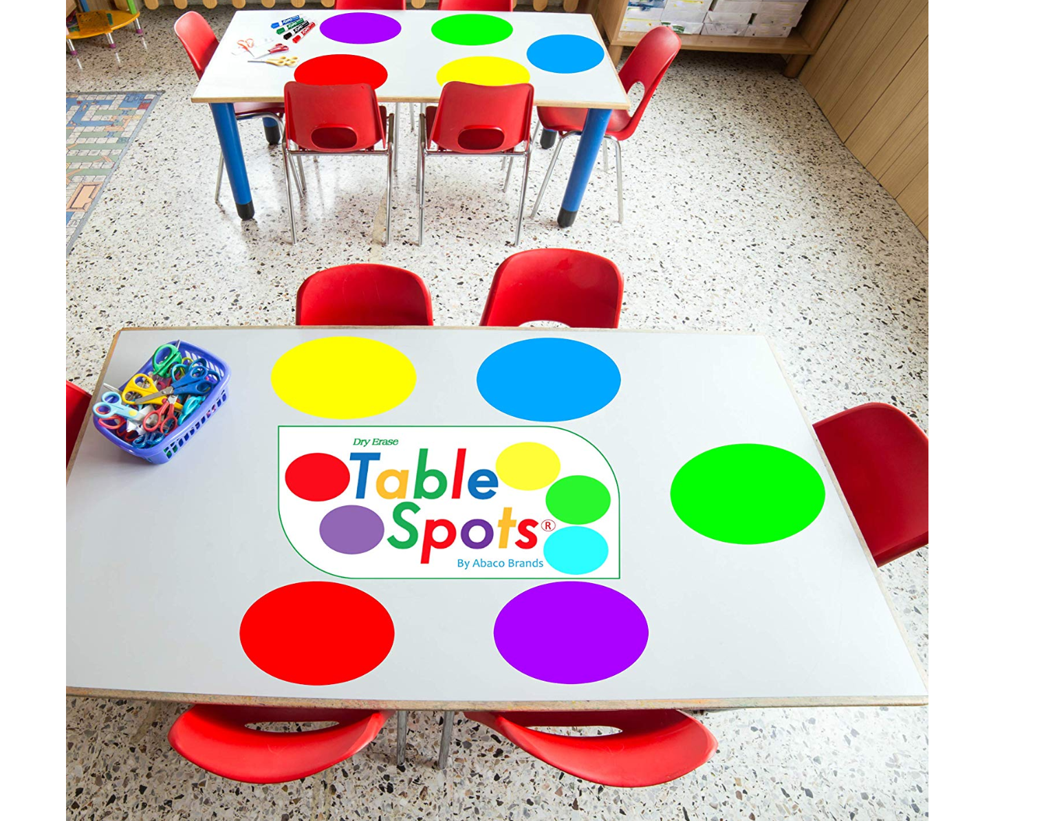 The Original TABLE SPOTS for Teachers - 20 Pack, 5 Colors | No Staining, No Shadowing, Complete Erase!