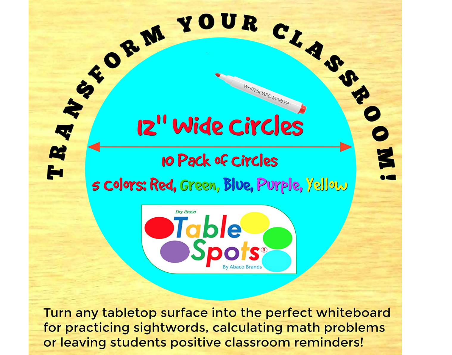 The Original TABLE SPOTS for Teachers - 20 Pack, 5 Colors | No Staining, No Shadowing, Complete Erase!