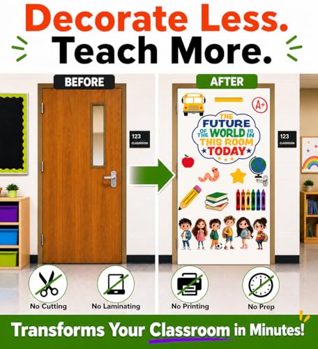Hello Hallway Classroom Door Decorations for Teachers, Back to School | Reusable Peel &amp; Stick Door &amp; Whiteboard Decor Kit | Preschool Pre-K Kindergarten Classroom Decor | Teacher Supplies
