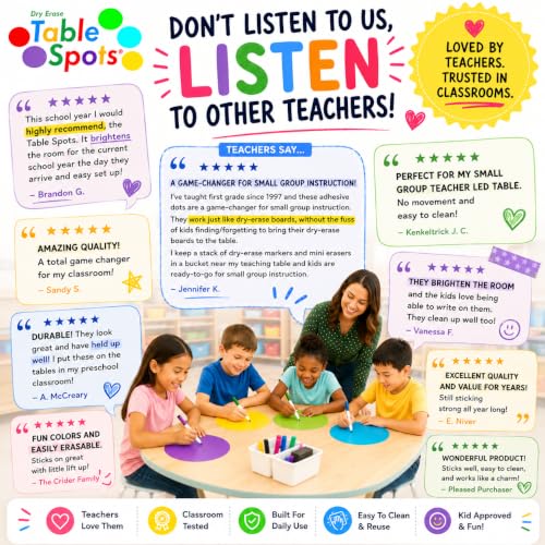 New Jumbo Dry Erase Circles | Table Spots Max 13.6" for Teachers Classroom Desks | 10 Pack Reusable Whiteboard Circle Dots, No Ghosting or Staining, Adhesive Desk Stickers Students Must Have