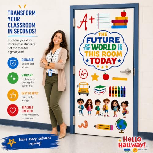 Hello Hallway Classroom Door Decorations for Teachers Seasonal Holiday 4-Pack Value | Peel &amp; Stick Reusable Door &amp; Whiteboard Decor | Preschool Pre-K Kindergarten | Teacher Supplies