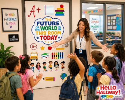 Hello Hallway Classroom Door Decorations for Teachers, Back to School | Reusable Peel &amp; Stick Door &amp; Whiteboard Decor Kit | Preschool Pre-K Kindergarten Classroom Decor | Teacher Supplies