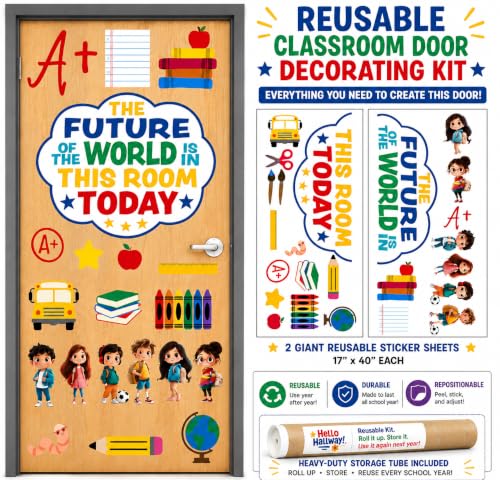 Hello Hallway Classroom Door Decorations for Teachers, Back to School | Reusable Peel &amp; Stick Door &amp; Whiteboard Decor Kit | Preschool Pre-K Kindergarten Classroom Decor | Teacher Supplies