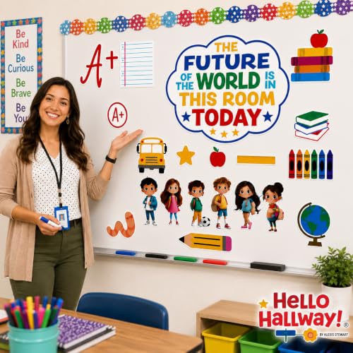 Hello Hallway Classroom Door Decorations for Teachers, Back to School | Reusable Peel &amp; Stick Door &amp; Whiteboard Decor Kit | Preschool Pre-K Kindergarten Classroom Decor | Teacher Supplies