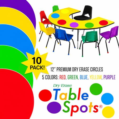 Table Spots 12" Dry Erase Circles for Classroom Desks, Premium PET Vinyl Surface Won&