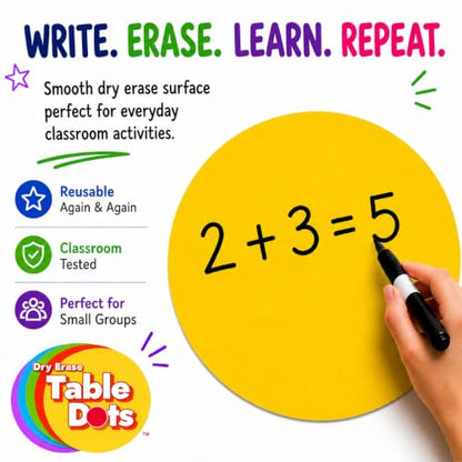 Large 12 Inch Table Dots Dry Erase Circles Spots for Classroom Teachers  | 10 Pack | 5 Colorful Stickers | Removable Desktop Whiteboard White Board Tabletop Must Have