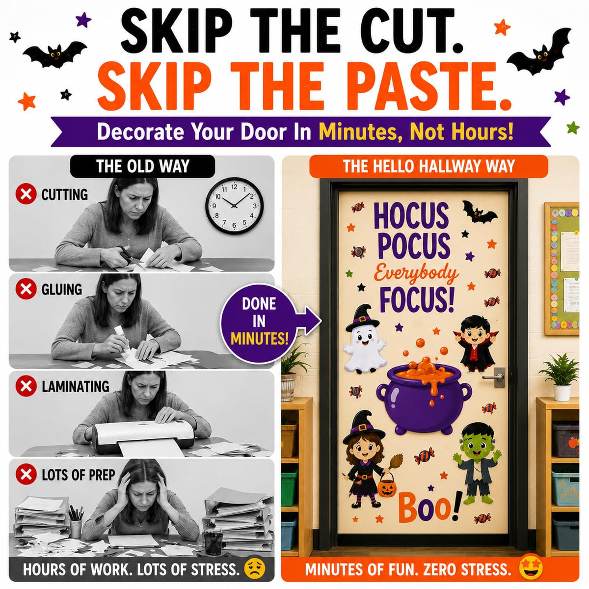 HELLO HALLWAY Classroom Door Decorations for Teachers, Halloween Theme | Reusable Peel &amp; Stick Classroom Door Decor Kit | Preschool, Pre-K &amp; Kindergarten Classroom Decor | Teacher Supplies