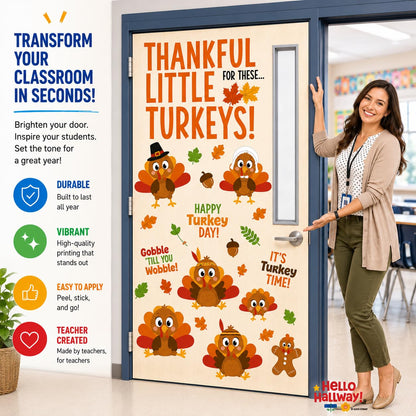 Hello Hallway Classroom Door Decorations for Teachers, Thanksgiving | Reusable Peel &amp; Stick Door &amp; Whiteboard Decor Kit | Preschool Pre-K Kindergarten Classroom Wall Decor