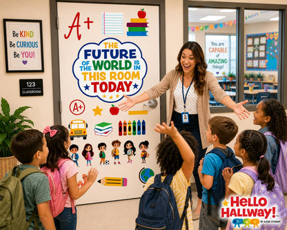 Hello Hallway Classroom Door Decorations for Teachers, Back to School | Reusable Peel &amp; Stick Door &amp; Whiteboard Decor Kit | Preschool Pre-K Kindergarten Classroom Decor | Teacher Supplies