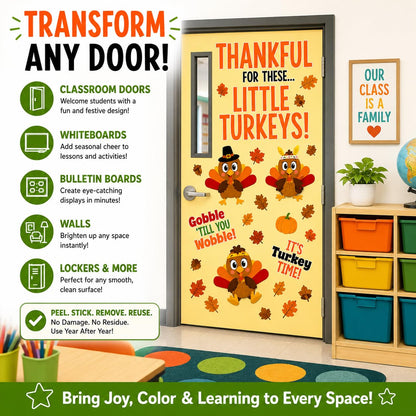 Hello Hallway Classroom Door Decorations for Teachers, Thanksgiving | Reusable Peel &amp; Stick Door &amp; Whiteboard Decor Kit | Preschool Pre-K Kindergarten Classroom Wall Decor