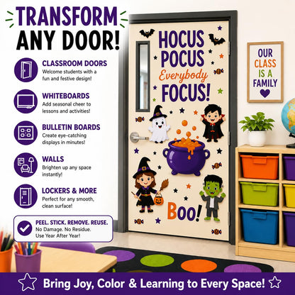 HELLO HALLWAY Classroom Door Decorations for Teachers, Halloween Theme | Reusable Peel &amp; Stick Classroom Door Decor Kit | Preschool, Pre-K &amp; Kindergarten Classroom Decor | Teacher Supplies