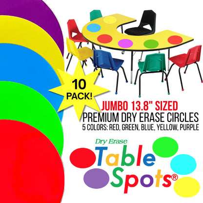 New Jumbo Dry Erase Circles | Table Spots Max 13.6" for Teachers Classroom Desks | 10 Pack Reusable Whiteboard Circle Dots, No Ghosting or Staining, Adhesive Desk Stickers Students Must Have