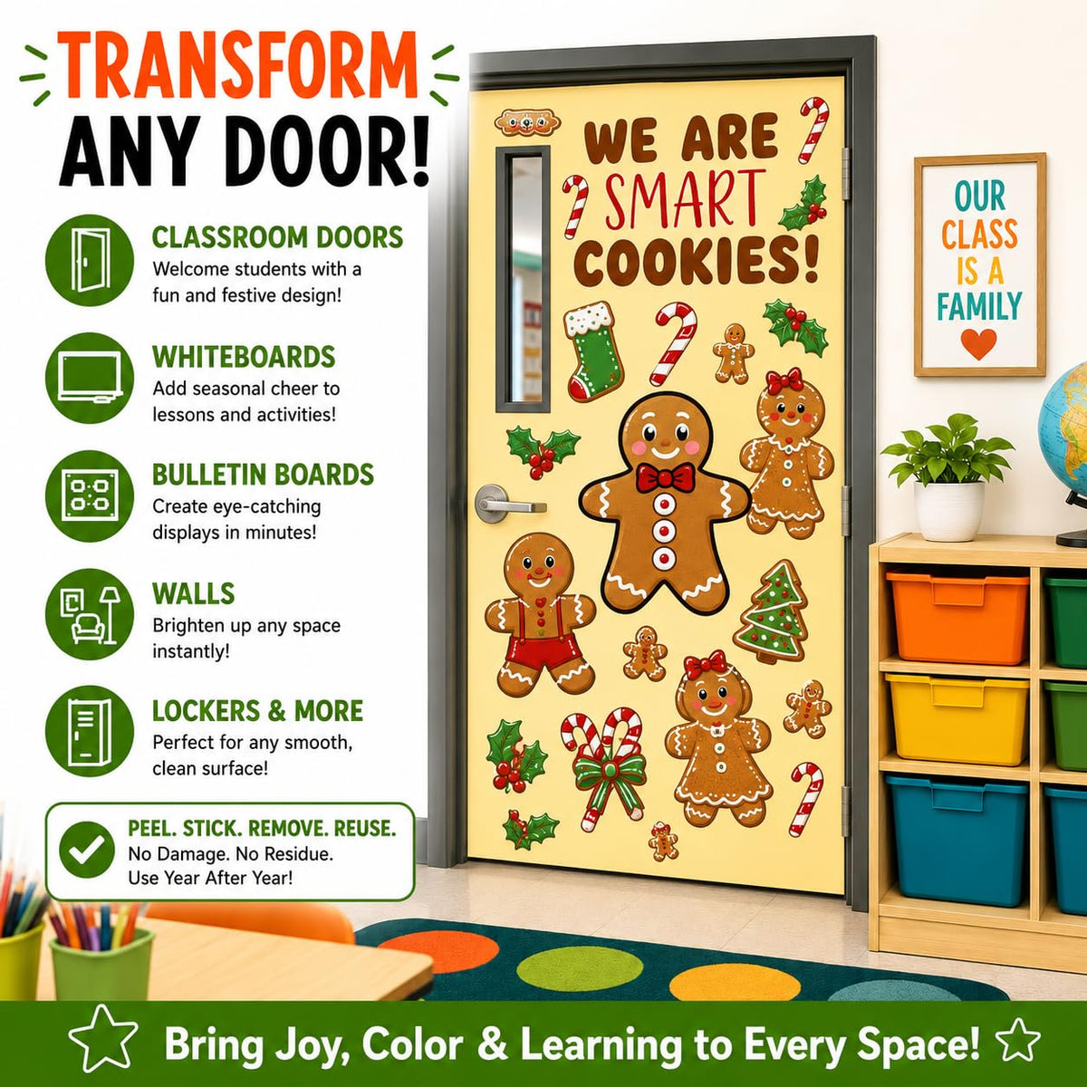 Hello Hallway Classroom Door Decorations for Teachers, Christmas | Reusable Peel &amp; Stick Door &amp; Whiteboard Decor Kit | Preschool Pre-K Kindergarten Classroom Decor | Teacher Supplies