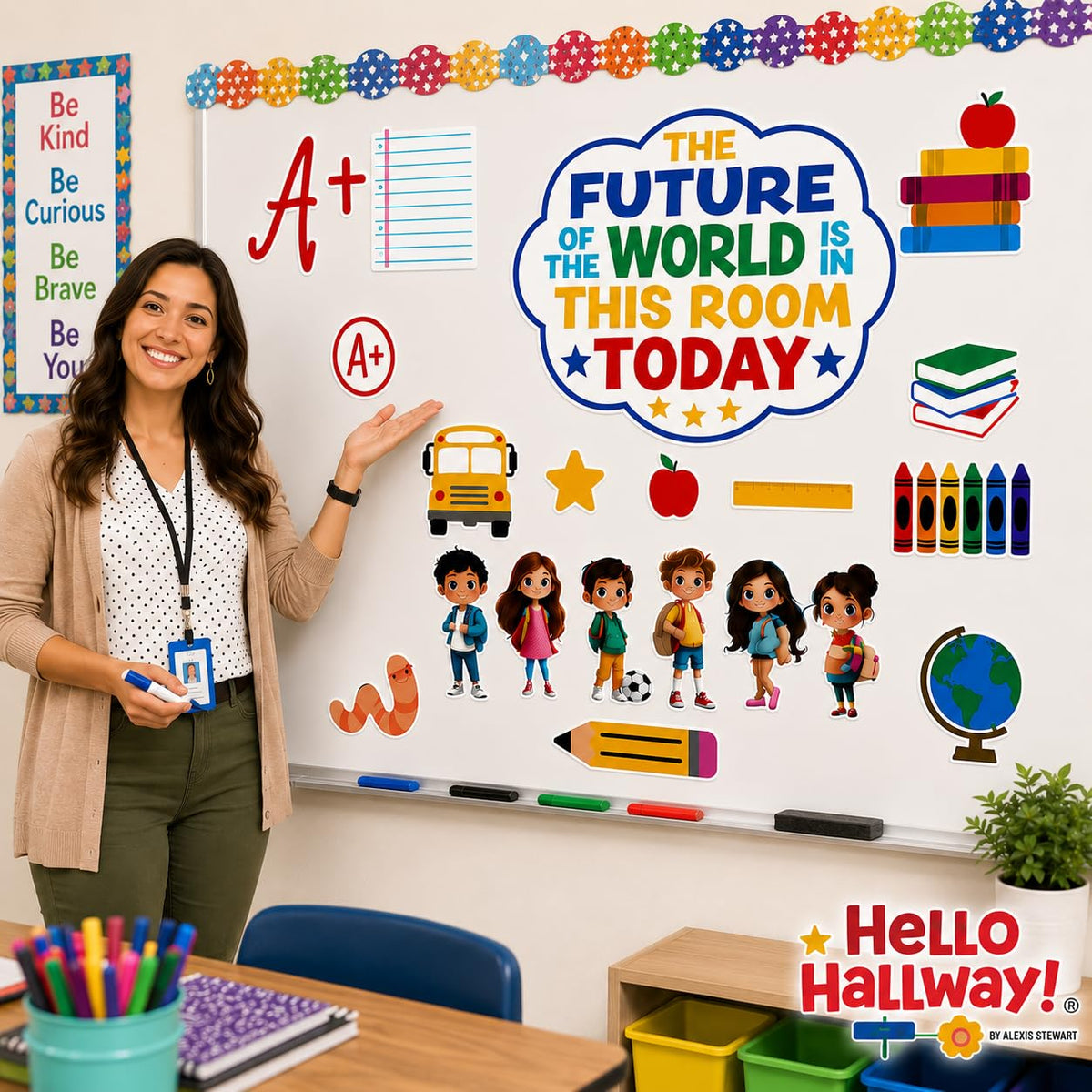 Hello Hallway Classroom Door Decorations for Teachers, Back to School | Reusable Peel &amp; Stick Door &amp; Whiteboard Decor Kit | Preschool Pre-K Kindergarten Classroom Decor | Teacher Supplies