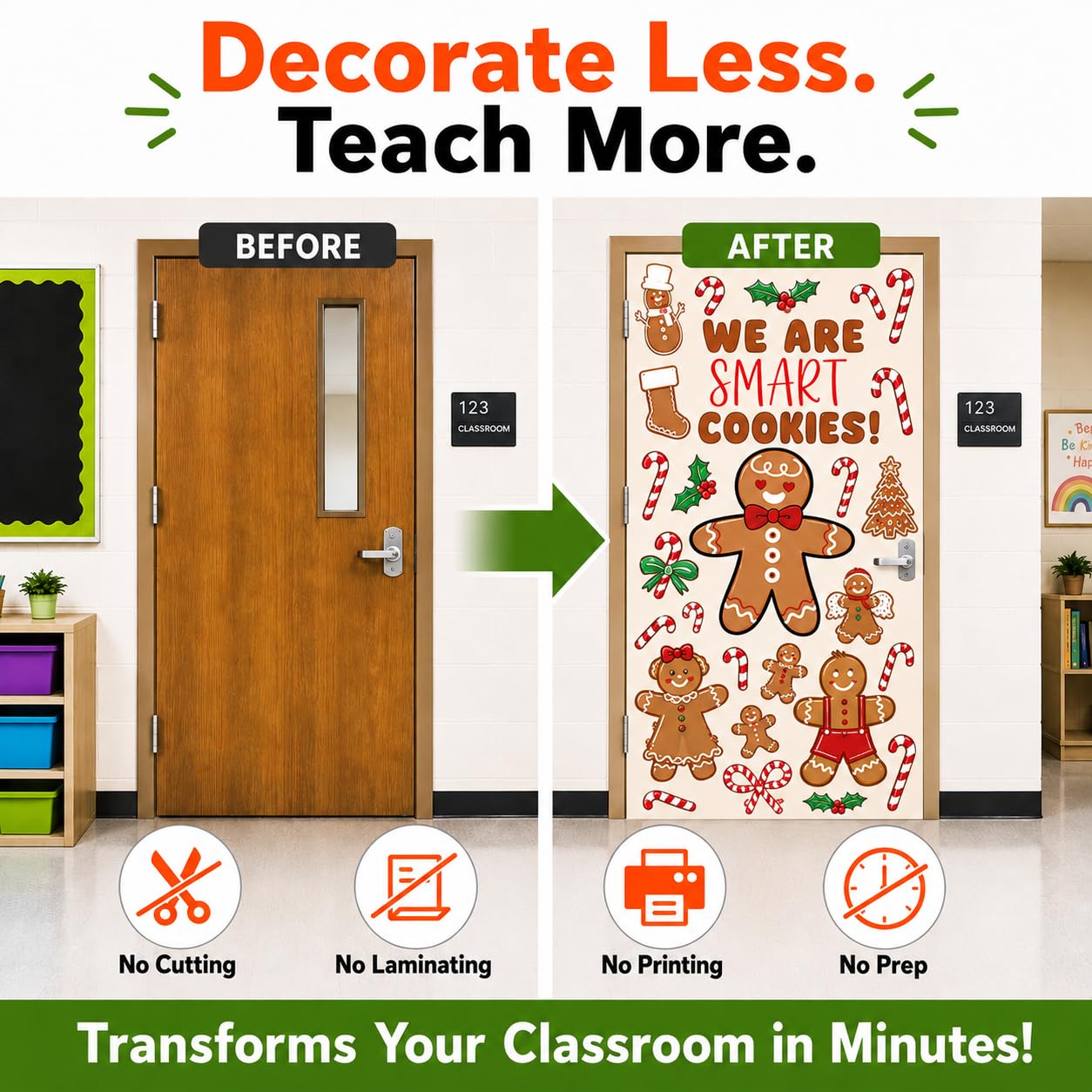 Hello Hallway Classroom Door Decorations for Teachers, Christmas | Reusable Peel &amp; Stick Door &amp; Whiteboard Decor Kit | Preschool Pre-K Kindergarten Classroom Decor | Teacher Supplies