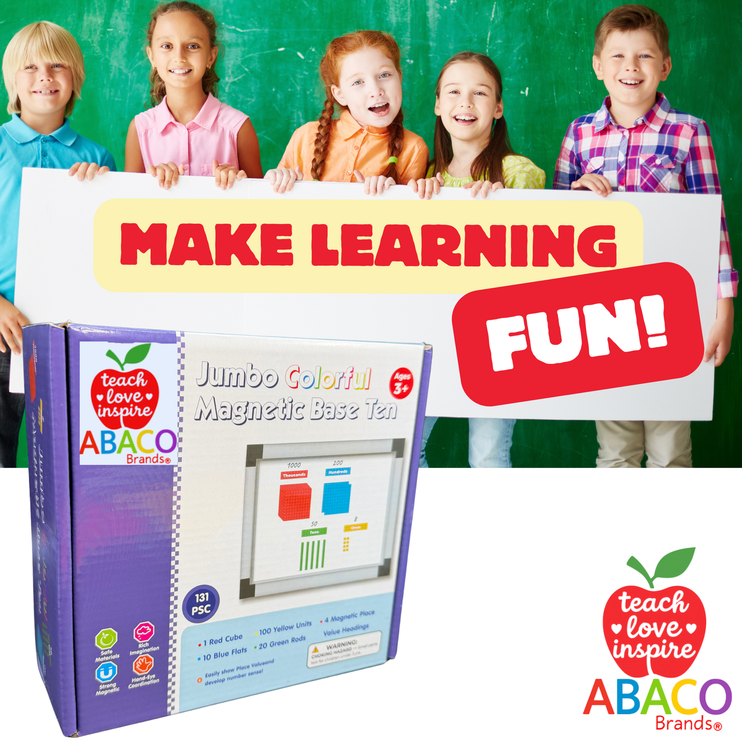 MAGNA-BLOCKS - Magnetic Base Ten Blocks Set for Math Learning, Manipulatives
