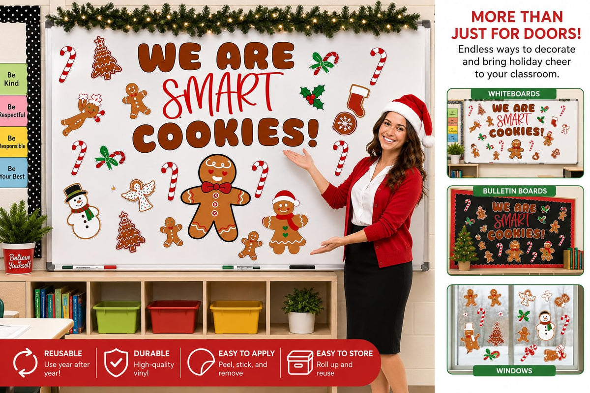 Hello Hallway Classroom Door Decorations for Teachers, Christmas | Reusable Peel &amp; Stick Door &amp; Whiteboard Decor Kit | Preschool Pre-K Kindergarten Classroom Decor | Teacher Supplies