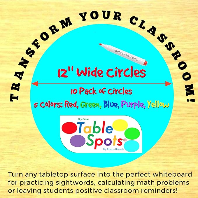 The Original TABLE SPOTS for Teachers | 10 PACK PET Vinyl - Complete Erase!