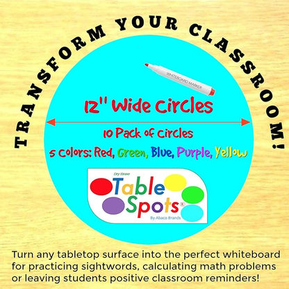 The Original TABLE SPOTS for Teachers | 10 PACK PET Vinyl - Complete Erase!