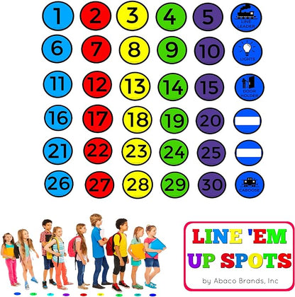 Line Up Spots - Hard Floor Stickers | Numbered 1-30, 6 Colors, 6 Action Circles