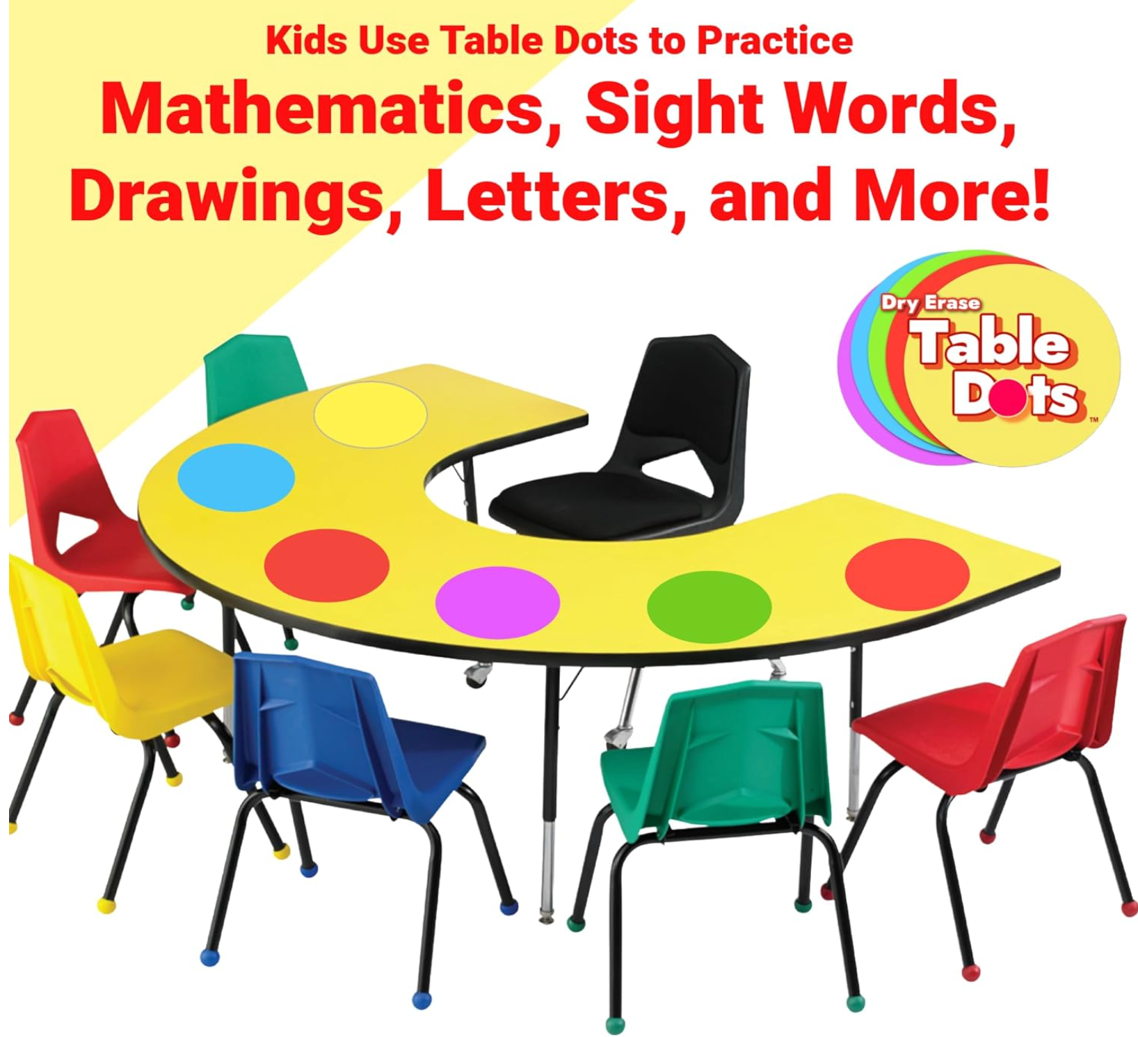TABLE DOTS for Teachers 10 PACK | 12&quot; PVC Vinyl Stickers, 5 Colors