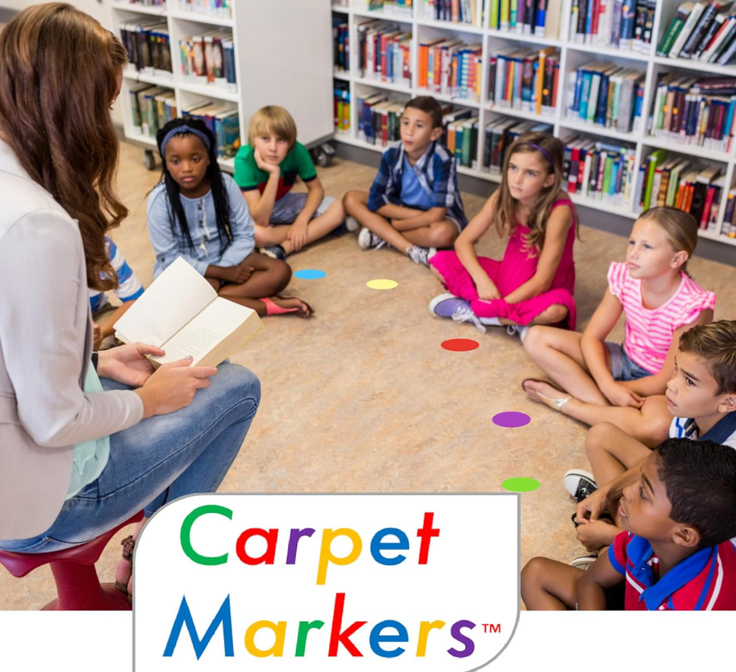Carpet Markers 36 PACK | 30 CIRCLES, 5 COLORS, 6 GOLD STARS w/ BONUS PERMANENT MARKER