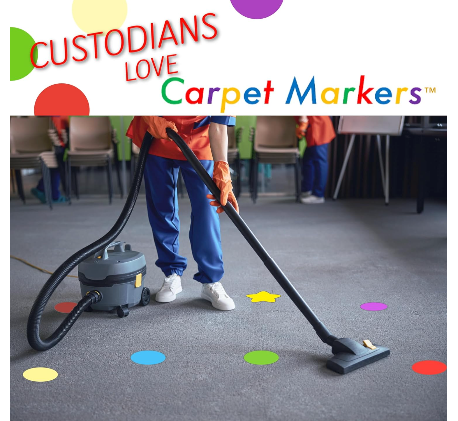 Carpet Markers 36 PACK | 30 CIRCLES, 5 COLORS, 6 GOLD STARS w/ BONUS PERMANENT MARKER