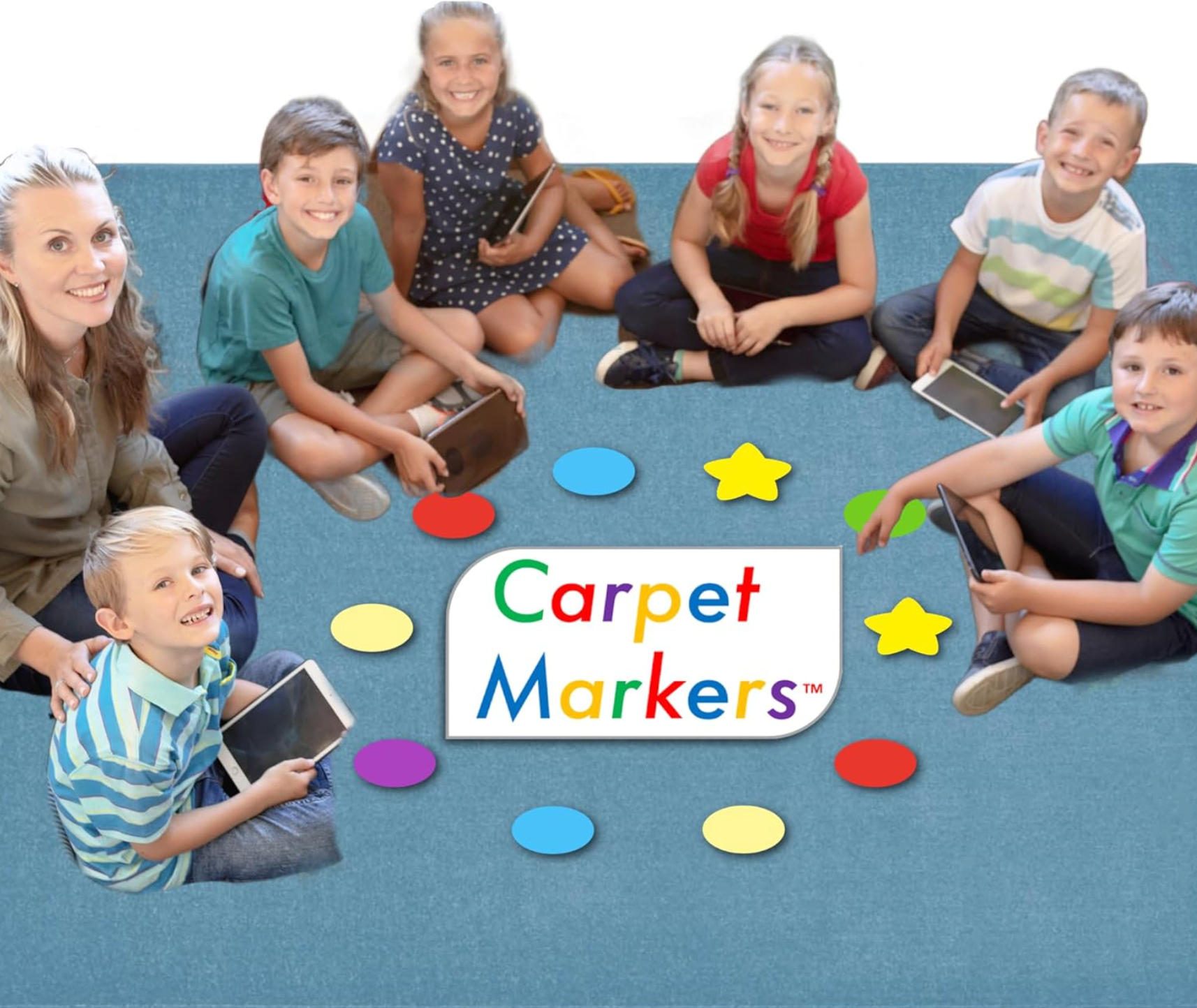 Carpet Markers 36 PACK | 30 CIRCLES, 5 COLORS, 6 GOLD STARS w/ BONUS PERMANENT MARKER