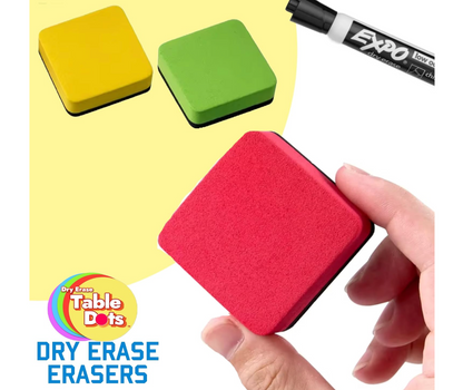 10 Pack Erasers Dry Erase Magnetic, 5 Bright Colors | Use With Table Spots and Table Dots