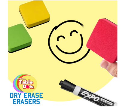 10 Pack Erasers Dry Erase Magnetic, 5 Bright Colors | Use With Table Spots and Table Dots