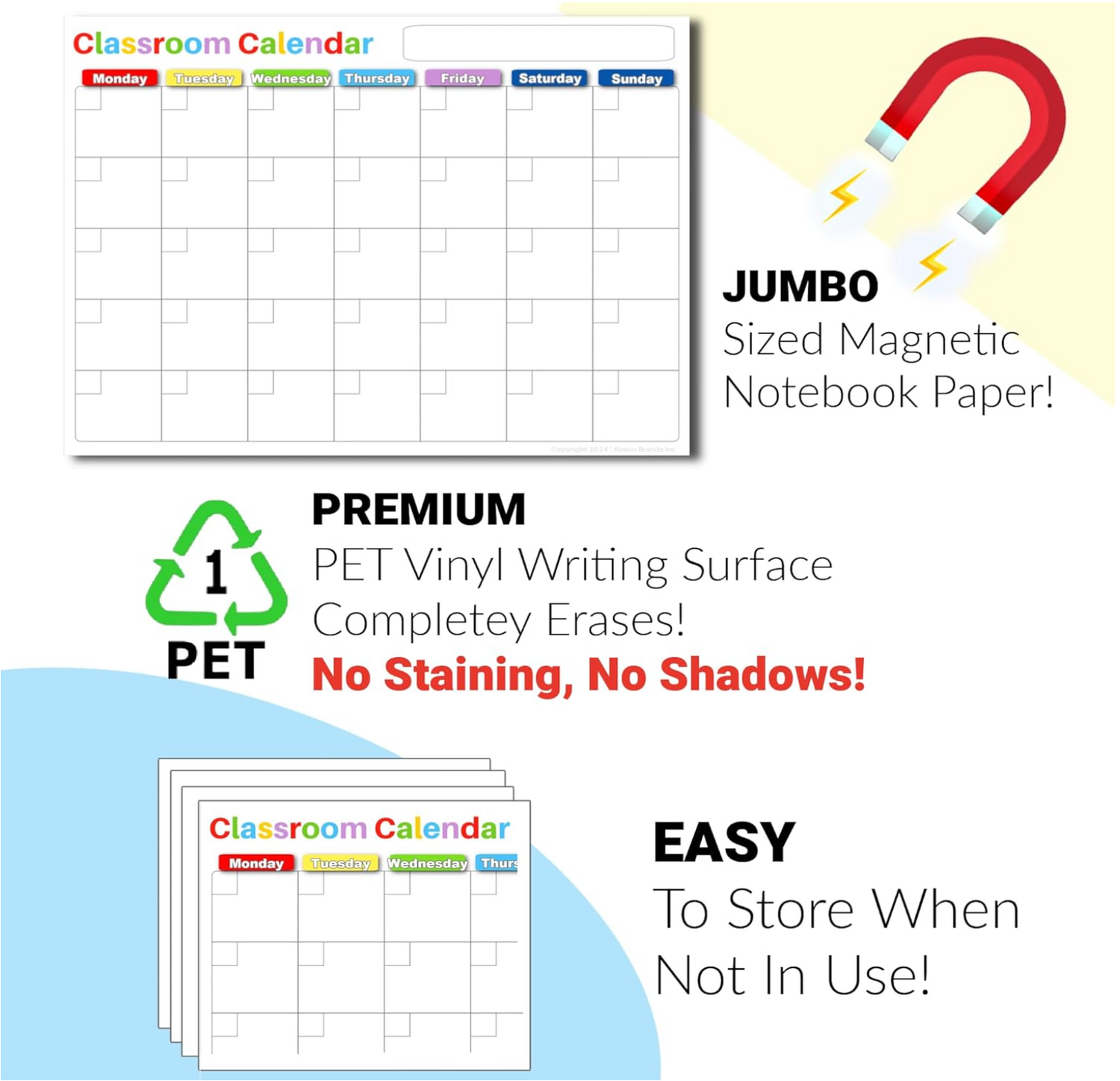 MagnSheet Squares Jumbo Magnetic Dry Erase Classroom Calendar | 4 Panels