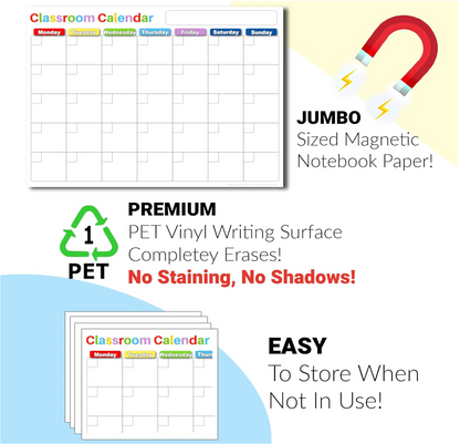 MagnSheet Squares Jumbo Magnetic Dry Erase Classroom Calendar | 4 Panels