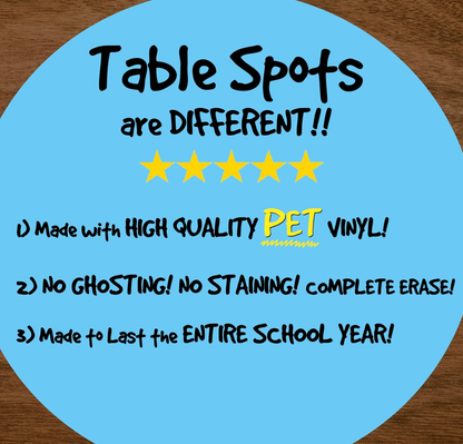 The Original TABLE SPOTS for Teachers | 10 PACK PET Vinyl - Complete Erase!