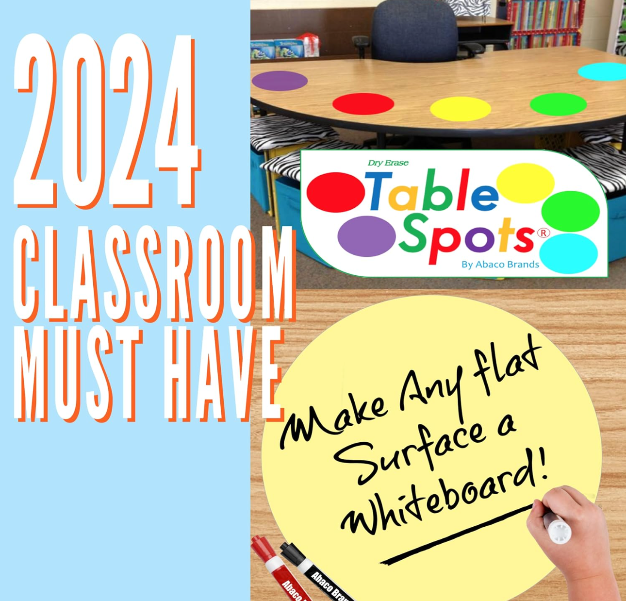 The Original TABLE SPOTS for Teachers | 10 PACK PET Vinyl - Complete Erase!