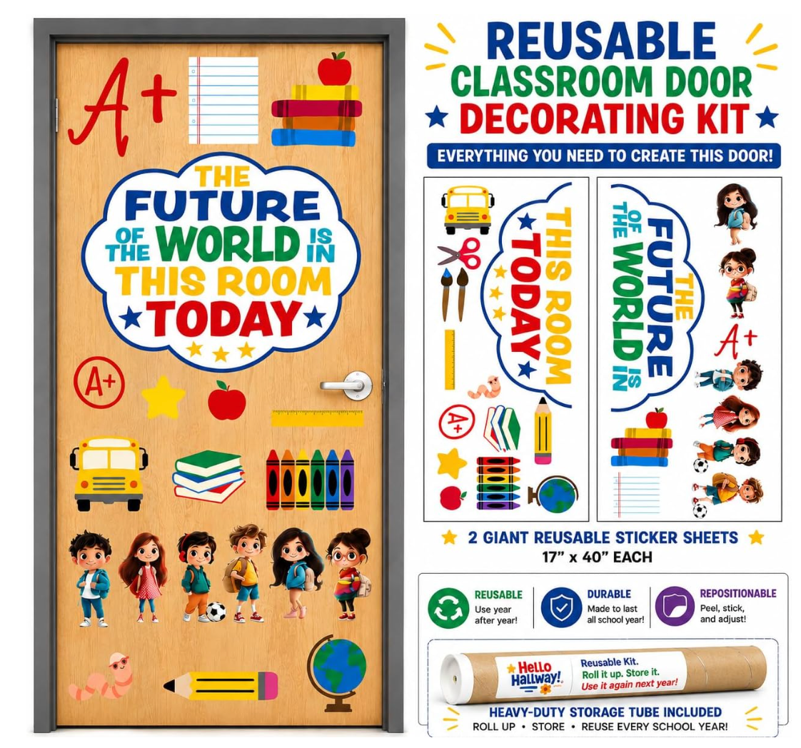 Hello Hallway Classroom Door Decorations for Teachers, Back to School | Reusable Peel &amp; Stick Door &amp; Whiteboard Decor Kit | Preschool Pre-K Kindergarten Classroom Decor | Teacher Supplies