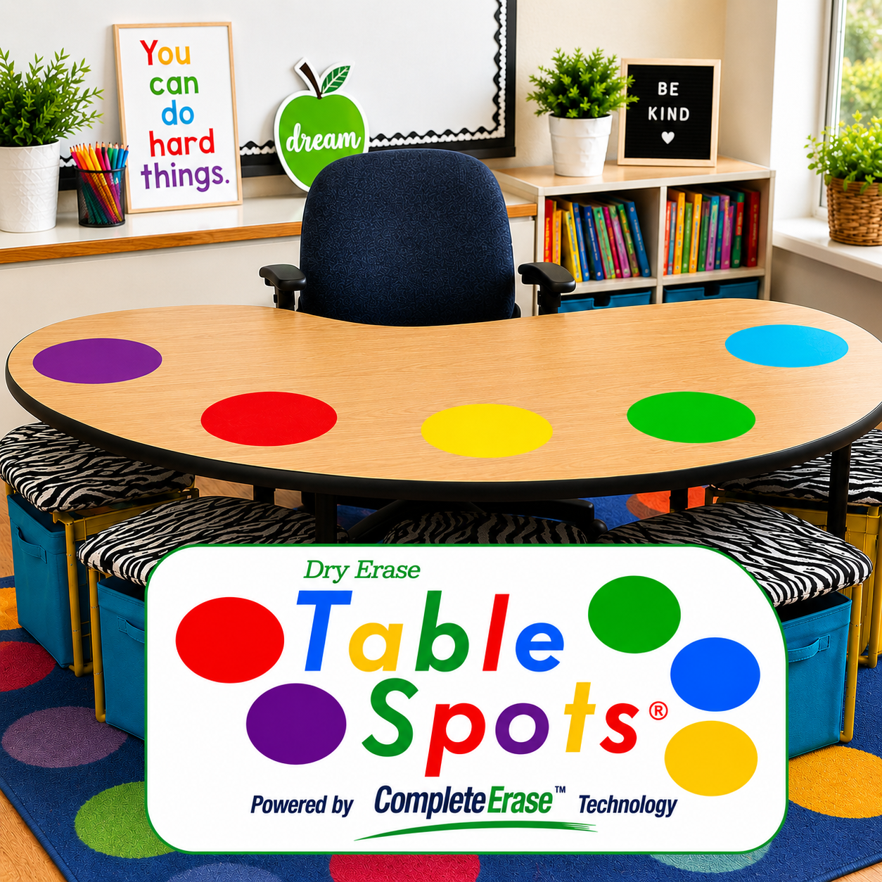 TABLE SPOTS | 10 Pack of 12" Dry Erase Circles for Classroom Desks, Featuring CompleteErase Technology
